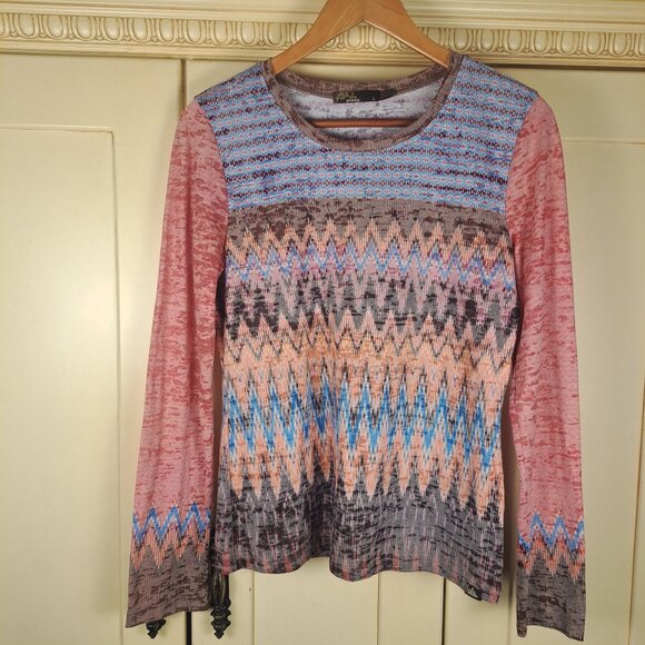 Prana Tops - PRANA Mult Color Geometric Print Burnout Long Sleeve Crew Neck Shirt Sz L